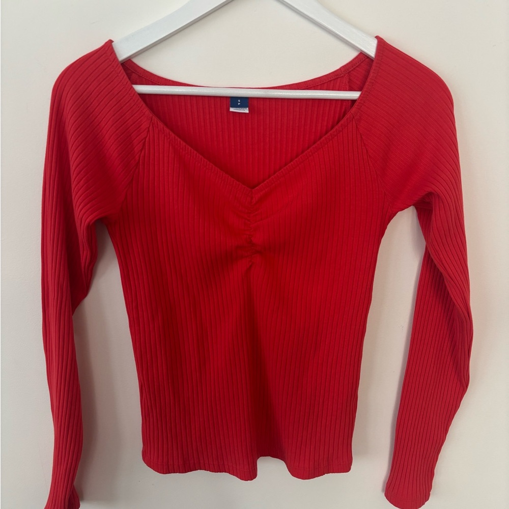 Old Navy Red Ribbed Long Sleeve Top